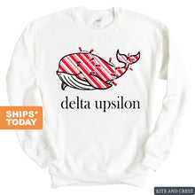 Load image into Gallery viewer, Delta Upsilon Sweatshirt - DU Red Whale Crewneck Sweatshirt - Kite and Crest
