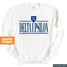 Load image into Gallery viewer, Delta Upsilon Sweatshirt - DU Shield Crewneck Sweatshirt - Kite and Crest
