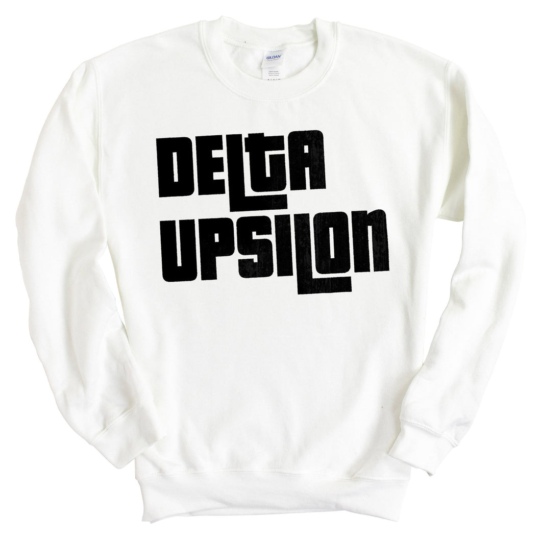 Delta Upsilon Sweatshirt - DU Stacked Letters Crewneck Sweatshirt - Kite and Crest