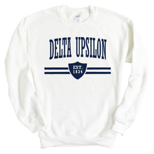 Load image into Gallery viewer, Delta Upsilon Sweatshirt - DU Striped Shield Crewneck Sweatshirt - Kite and Crest
