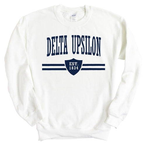 Delta Upsilon Sweatshirt - DU Striped Shield Crewneck Sweatshirt - Kite and Crest