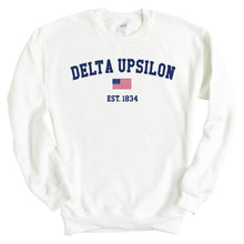 Load image into Gallery viewer, Delta Upsilon Sweatshirt - DU USA Flag Crewneck Sweatshirt - Kite and Crest
