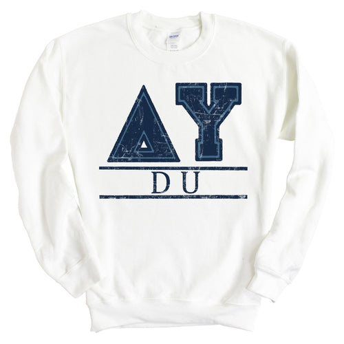 Delta Upsilon Sweatshirt - DU Washed Letters Crewneck Sweatshirt - Kite and Crest