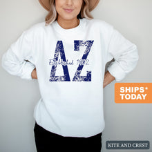 Load image into Gallery viewer, Delta Zeta Blue Floral Sorority Crewneck Sweatshirt - Kite and Crest
