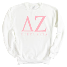 Load image into Gallery viewer, Delta Zeta Pink Letter Sorority Crewneck Sweatshirt - Kite and Crest
