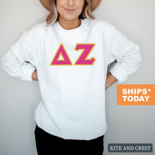 Load image into Gallery viewer, Delta Zeta Sweatshirt - Dee Zee (DZ) Cute Letters Crewneck Sweatshirt - Kite and Crest
