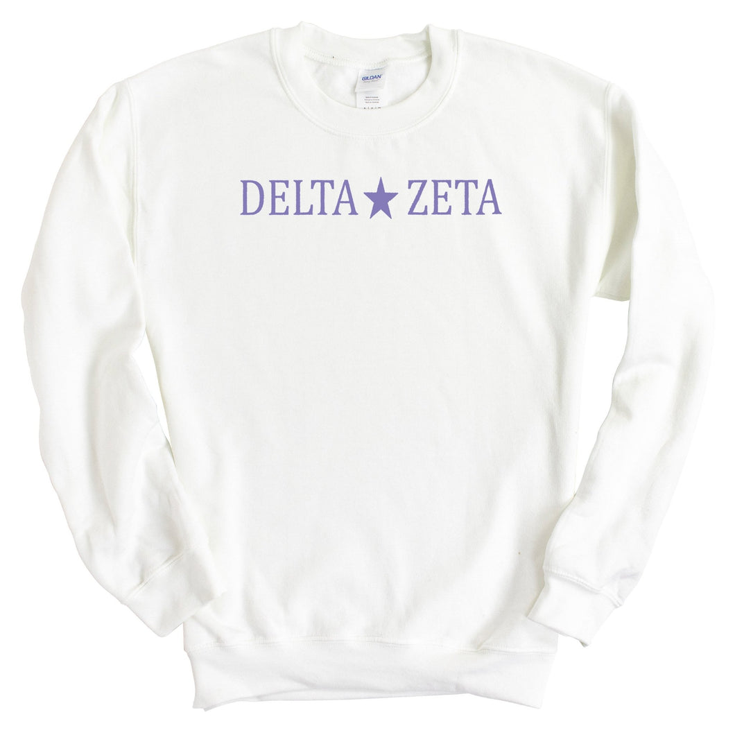 Delta Zeta Sweatshirt - Dee Zee (DZ) Straight Star Crewneck Sweatshirt - Kite and Crest