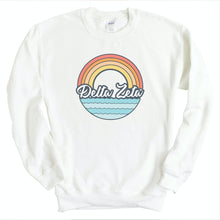 Load image into Gallery viewer, Delta Zeta Sweatshirt - Dee Zee (DZ) Wavy Rainbow Crewneck Sweatshirt - Kite and Crest
