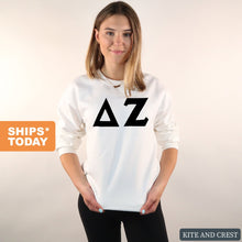 Load image into Gallery viewer, Delta Zeta Sweatshirt | DZ Basic Black Letters Crewneck Sweatshirt | Delta Zeta Sorority Gift Idea - Kite and Crest
