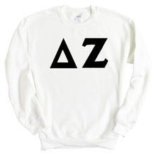 Load image into Gallery viewer, Delta Zeta Sweatshirt | DZ Basic Black Letters Crewneck Sweatshirt | Delta Zeta Sorority Gift Idea - Kite and Crest
