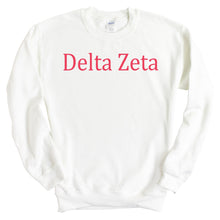 Load image into Gallery viewer, Delta Zeta Sweatshirt | DZ Basic Written Crewneck Sweatshirt | Delta Zeta Sorority Gift Idea - Kite and Crest
