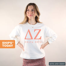 Load image into Gallery viewer, Delta Zeta Sweatshirt | DZ Colored Block Letters Crewneck Sweatshirt | Delta Zeta Sorority Gift Idea - Kite and Crest
