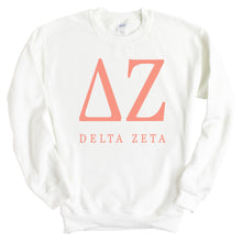 Load image into Gallery viewer, Delta Zeta Sweatshirt | DZ Colored Block Letters Crewneck Sweatshirt | Delta Zeta Sorority Gift Idea - Kite and Crest
