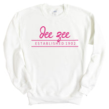 Load image into Gallery viewer, Delta Zeta Sweatshirt | DZ Pink Established Crewneck Sweatshirt | Delta Zeta Sorority Gift Idea - Kite and Crest
