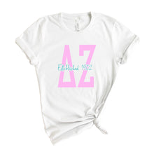 Load image into Gallery viewer, Delta Zeta T-shirt - Dee Zee (DZ) Bright Retro Tee - Kite and Crest
