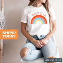 Load image into Gallery viewer, Delta Zeta T-shirt - Dee Zee (DZ) Colorful Rainbow Tee - Kite and Crest
