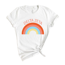 Load image into Gallery viewer, Delta Zeta T-shirt - Dee Zee (DZ) Colorful Rainbow Tee - Kite and Crest
