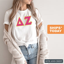 Load image into Gallery viewer, Delta Zeta T-shirt - Dee Zee (DZ) Cute Letters Tee - Kite and Crest
