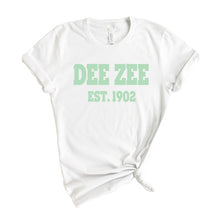 Load image into Gallery viewer, Delta Zeta T-shirt - Dee Zee (DZ) Sporty Established Tee - Kite and Crest
