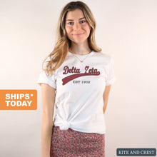 Load image into Gallery viewer, Delta Zeta T-Shirt | DZ Baseball Shirt | Delta Zeta Sorority Gift Idea - Kite and Crest
