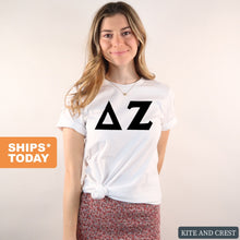 Load image into Gallery viewer, Delta Zeta T-Shirt | DZ Basic Black Letters Shirt | Delta Zeta Sorority Gift Idea - Kite and Crest
