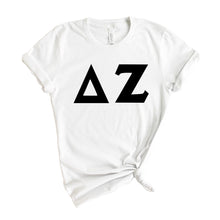 Load image into Gallery viewer, Delta Zeta T-Shirt | DZ Basic Black Letters Shirt | Delta Zeta Sorority Gift Idea - Kite and Crest
