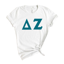 Load image into Gallery viewer, Delta Zeta T-Shirt | DZ Basic Large Letters Shirt | Delta Zeta Sorority Gift Idea - Kite and Crest
