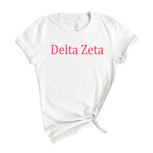 Load image into Gallery viewer, Delta Zeta T-Shirt | DZ Basic Written Shirt | Delta Zeta Sorority Gift Idea - Kite and Crest
