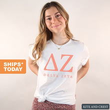 Load image into Gallery viewer, Delta Zeta T-Shirt | DZ Colored Block Letters Shirt | Delta Zeta Sorority Gift Idea - Kite and Crest
