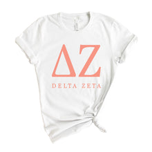 Load image into Gallery viewer, Delta Zeta T-Shirt | DZ Colored Block Letters Shirt | Delta Zeta Sorority Gift Idea - Kite and Crest
