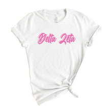 Load image into Gallery viewer, Delta Zeta T-Shirt | DZ Neon Pink Colored Shirt | Delta Zeta Sorority Gift Idea - Kite and Crest
