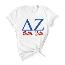 Load image into Gallery viewer, Delta Zeta T-Shirt | DZ Red and Blue Shirt | Delta Zeta Sorority Gift Idea - Kite and Crest
