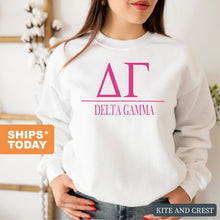 Load image into Gallery viewer, DG Delta Gamma Big Letters Sorority Crewneck Sweatshirt - Kite and Crest
