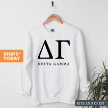 Load image into Gallery viewer, DG Delta Gamma Block Letter Sorority Crewneck Sweatshirt - Kite and Crest
