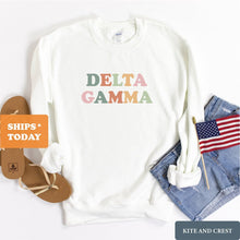 Load image into Gallery viewer, DG Delta Gamma Bright and Colorful Sorority Crewneck Sweatshirt - Kite and Crest
