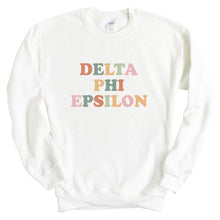 Load image into Gallery viewer, DPHIE Delta Phi Epsilon Bright and Colorful Sorority Crewneck Sweatshirt - Kite and Crest
