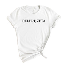 Load image into Gallery viewer, DZ Delta Zeta Black Star Sorority T-Shirt - Kite and Crest
