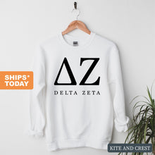 Load image into Gallery viewer, DZ Delta Zeta Block Letter Sorority Crewneck Sweatshirt - Kite and Crest
