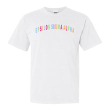 Load image into Gallery viewer, Epsilon Sigma Alpha Greek Rainbow Comfort Colors T-Shirt - Kite and Crest
