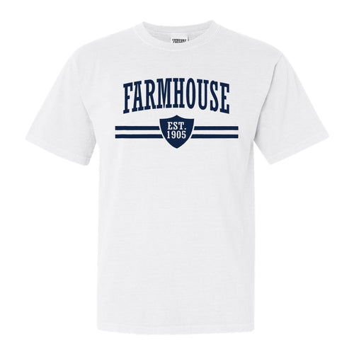 Farmhouse Striped Shield Comfort Colors T-Shirt - Fraternity Tee - Kite and Crest