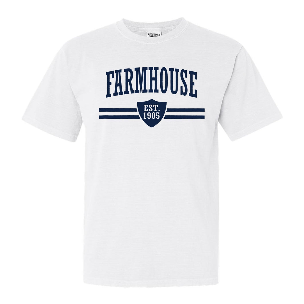 Farmhouse Striped Shield Comfort Colors T-Shirt - Fraternity Tee - Kite and Crest