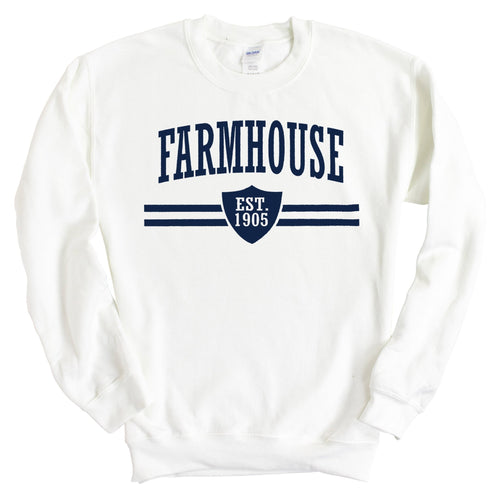 Farmhouse Striped Shield Sweatshirt - Fraternity Crewneck Sweatshirt - Kite and Crest