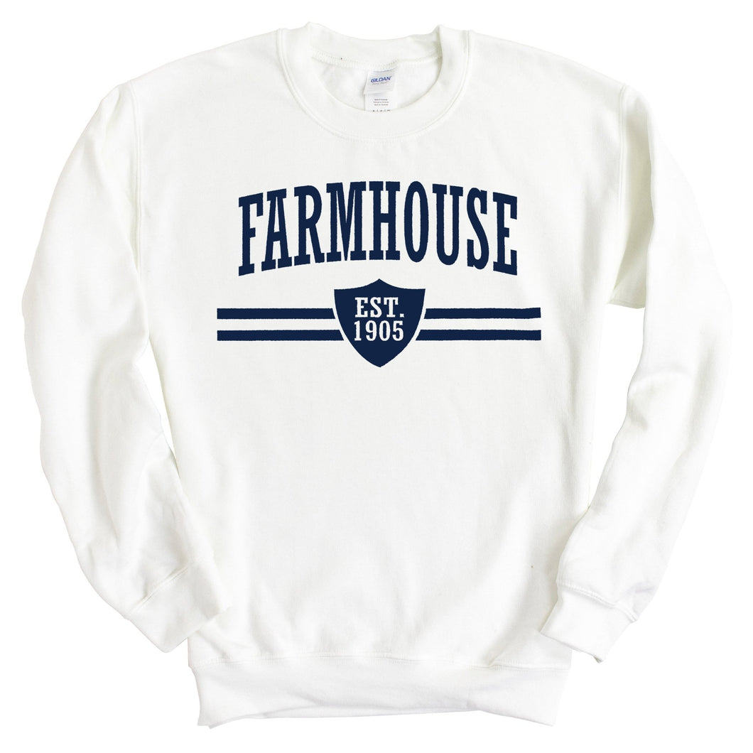 Farmhouse Striped Shield Sweatshirt - Fraternity Crewneck Sweatshirt - Kite and Crest