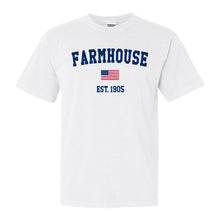 Load image into Gallery viewer, Farmhouse USA Flag Comfort Colors T-Shirt - Fraternity Tee - Kite and Crest
