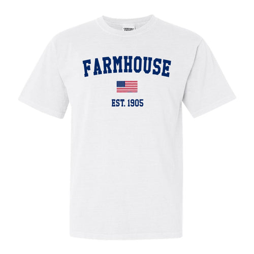 Farmhouse USA Flag Comfort Colors T-Shirt - Fraternity Tee - Kite and Crest