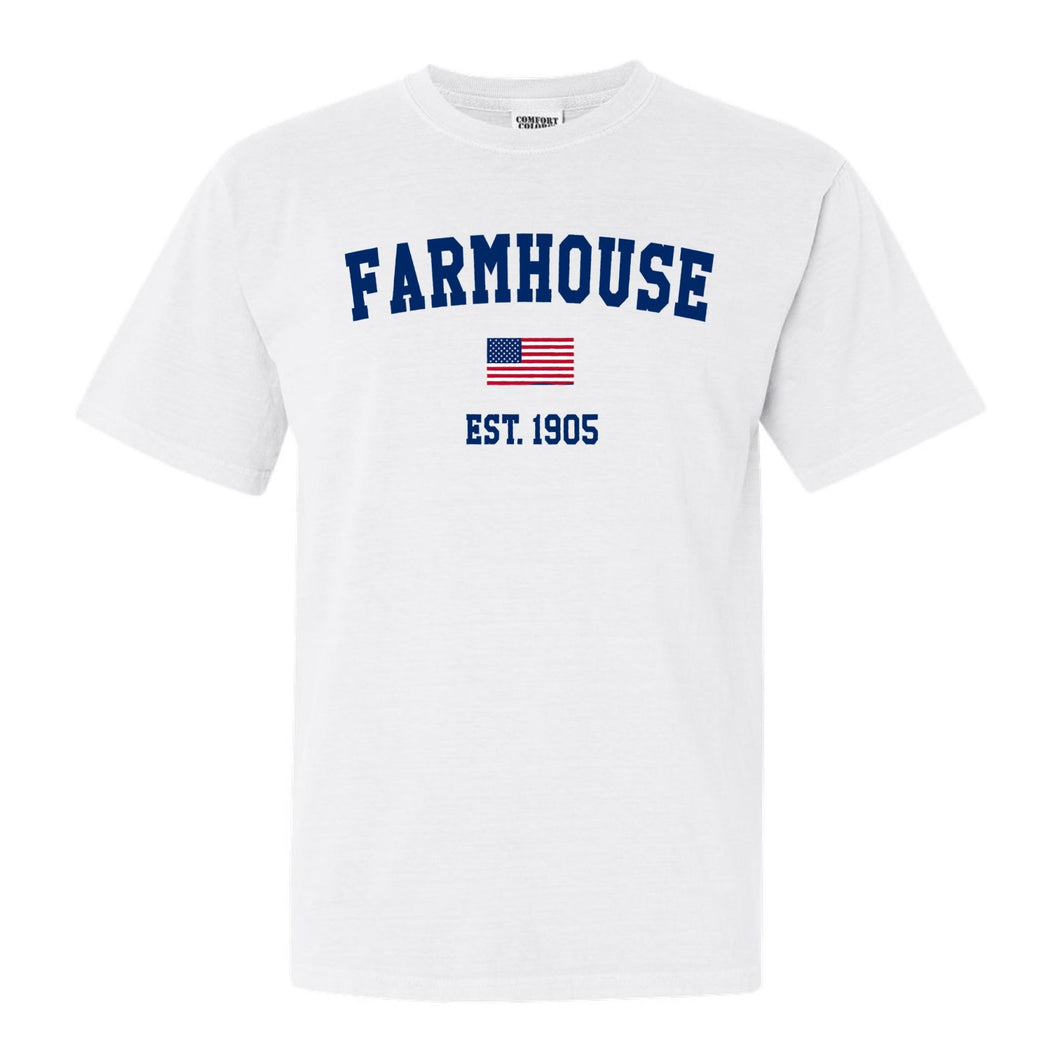 Farmhouse USA Flag Comfort Colors T-Shirt - Fraternity Tee - Kite and Crest