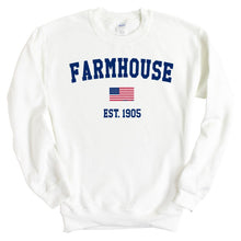 Load image into Gallery viewer, Farmhouse USA Flag Sweatshirt - Fraternity Crewneck Sweatshirt - Kite and Crest
