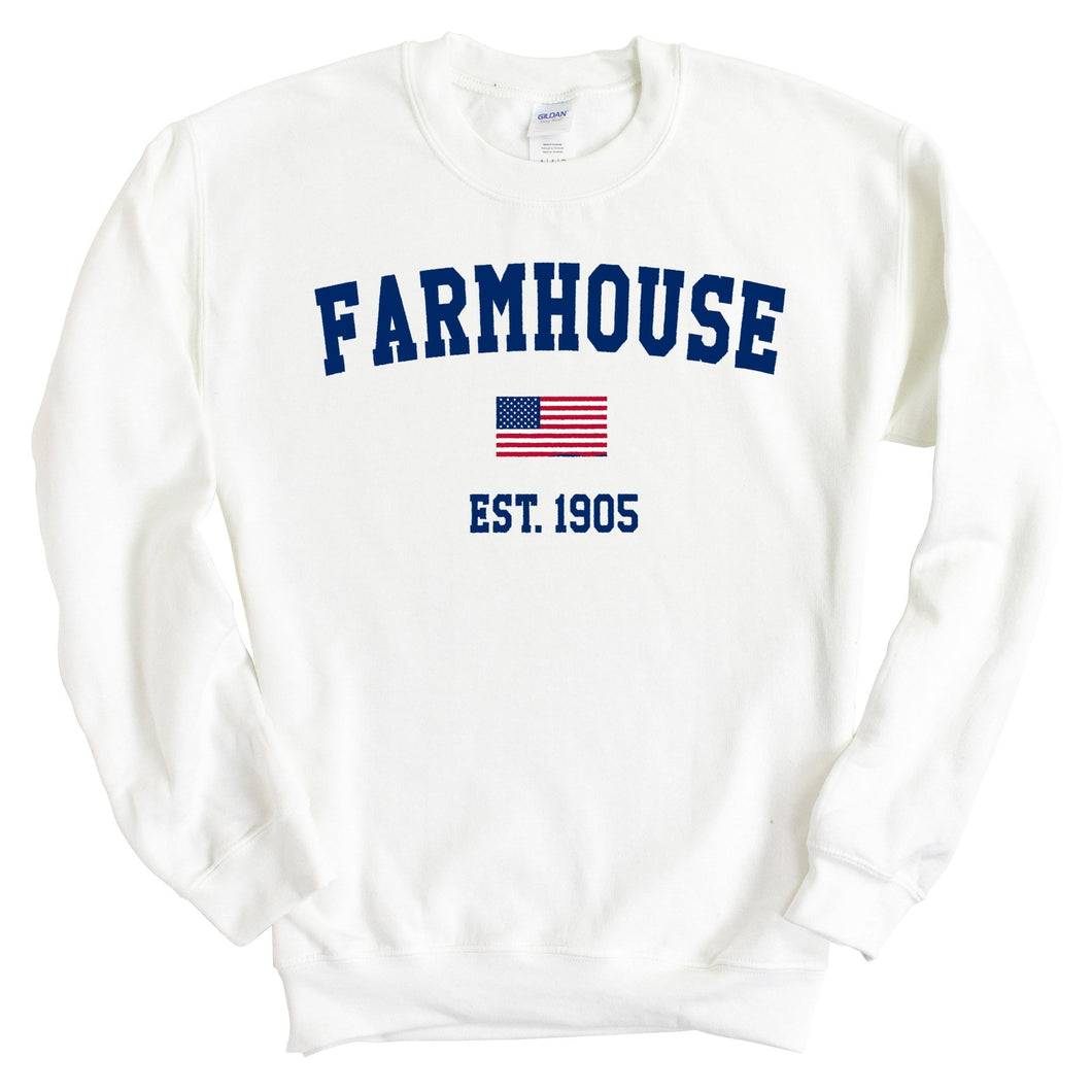 Farmhouse USA Flag Sweatshirt - Fraternity Crewneck Sweatshirt - Kite and Crest