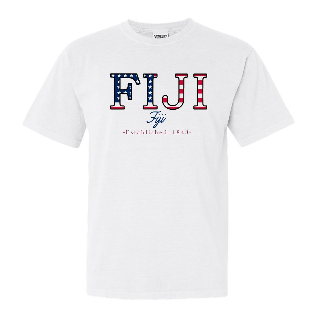 FIJI Comfort Colors T-Shirt - FIJI American Flag Letters Shirt - Kite and Crest
