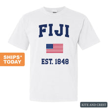 Load image into Gallery viewer, FIJI Comfort Colors T-Shirt - FIJI USA Flag Shirt - Kite and Crest
